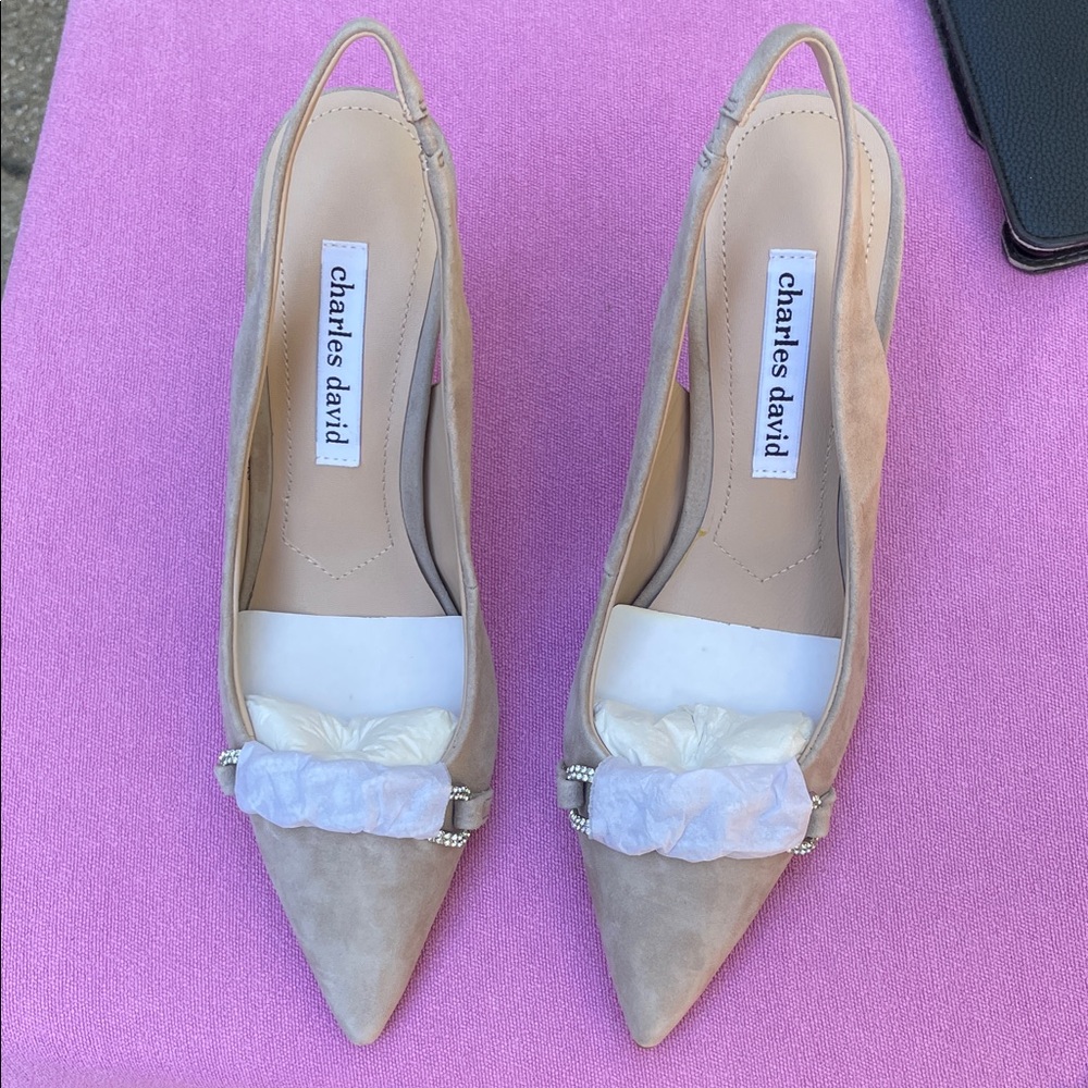 Charles David Taupe Slingback Heels
